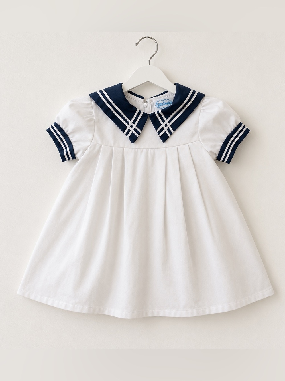 Vintage Little Evelyn Sailor Dress Girls 4T White Navy Nautical USA Cottagecore